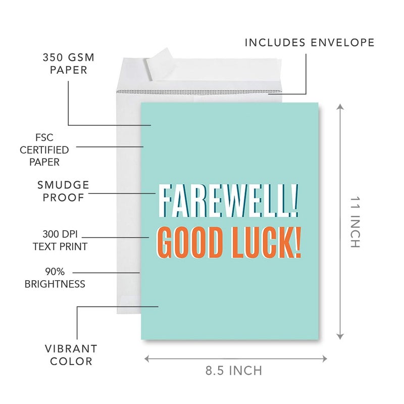 Andaz Press Funny Jumbo Farewell Card With Envelope 8.5 x 11 inch, Office Card, Farewell Good Luck! Diamond Blue 1-Pack, Includes Envelope - Image 2
